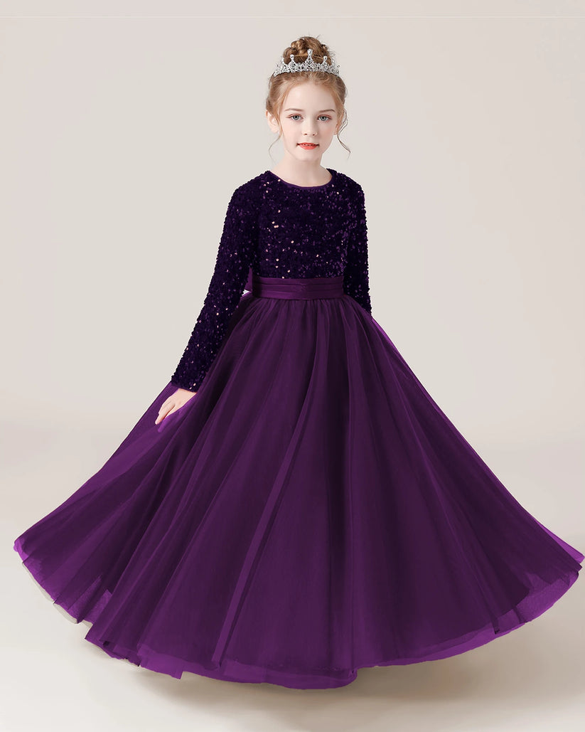Purple Tulle A-line Girls Formal Dress Front View
