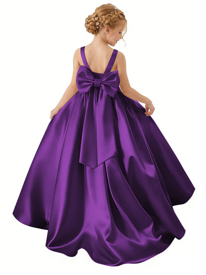 dideyttawl Big Bow Junior Bridesmaid Dresses for Wedding Satin Flower Girls Dress A-Line Princess Pageant Ball Gown Formal Party 2779