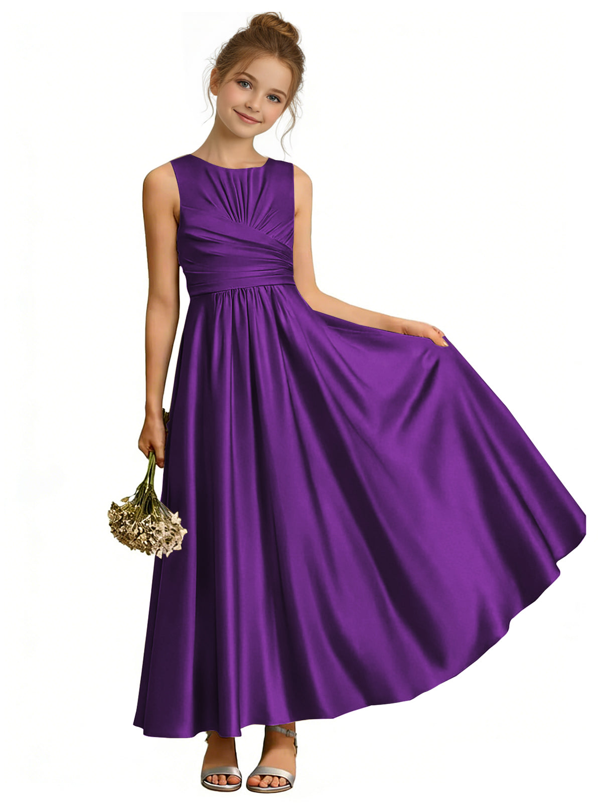dideyttawl Satin A-Line Junior Bridesmaid Dresses Pleated Girls Special Occasion Gown