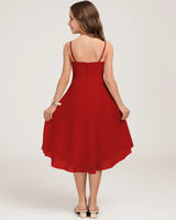 Red Chiffon A-line Junior Bridesmaid Dress Back View