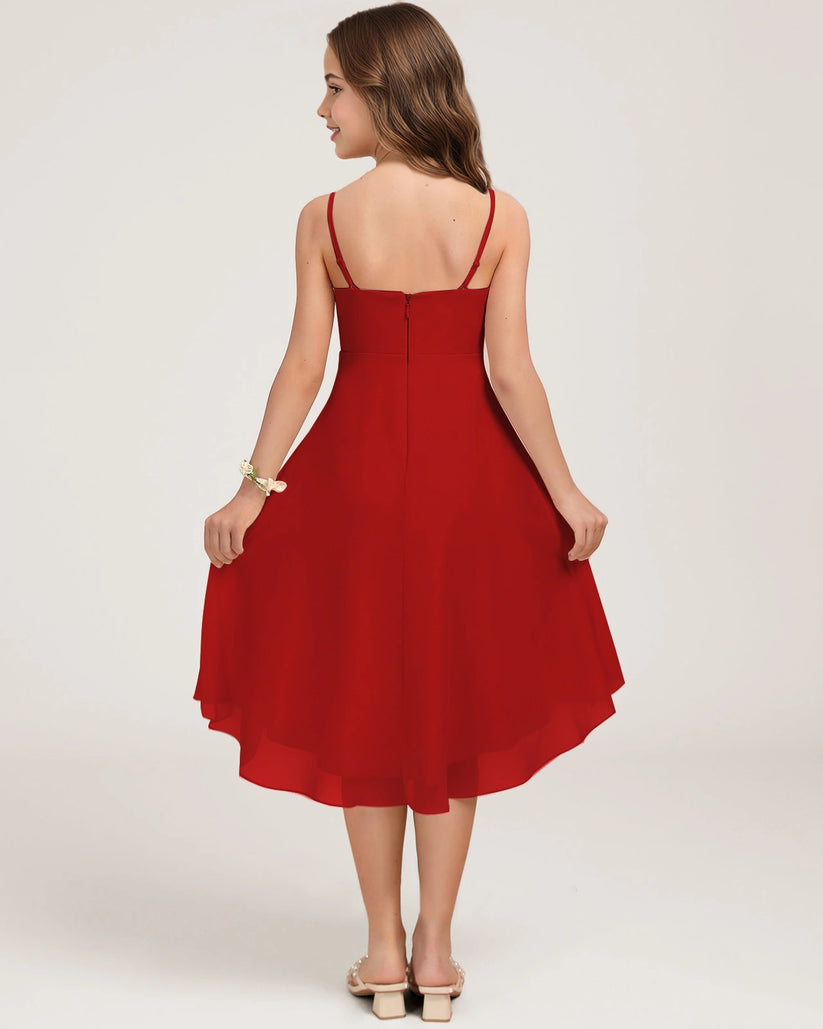 Red Chiffon A-line Junior Bridesmaid Dress Back View