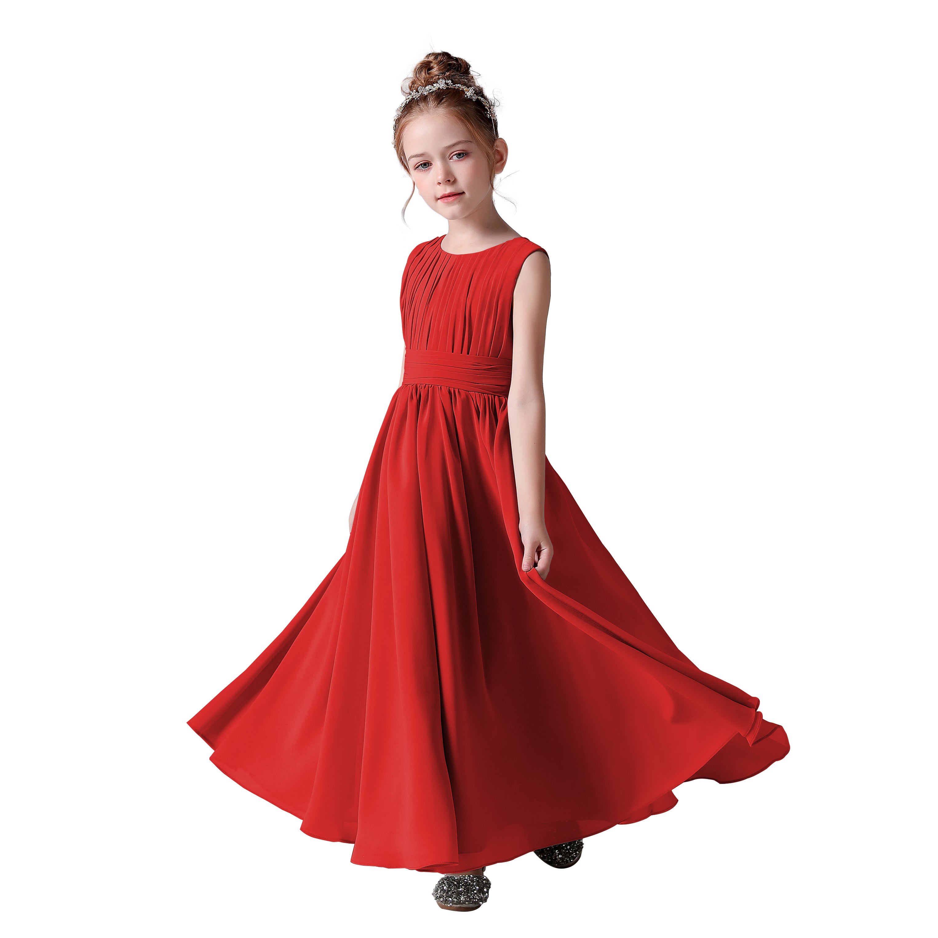 Dideyttawl Pleated Chiffon Flower Girl Dresses Sleeveless Wedding Guest Dress Simple Athenian Style A-Line Dresses for Special Occasion