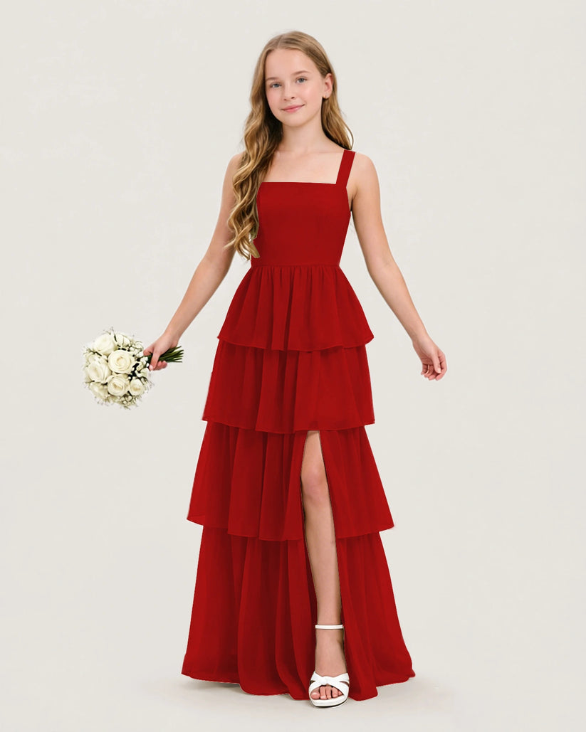 Red Chiffon A-line Junior Bridesmaid Dress Front View