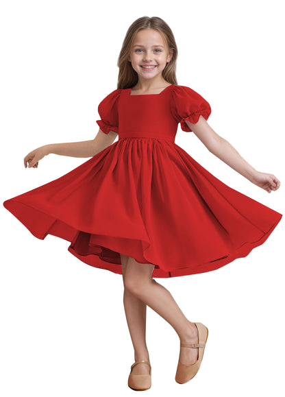 Chiffon Short Sleeves Flower Girl Dresses Knee Length Junior Bridesmaid Dresses for 4-16 650C
