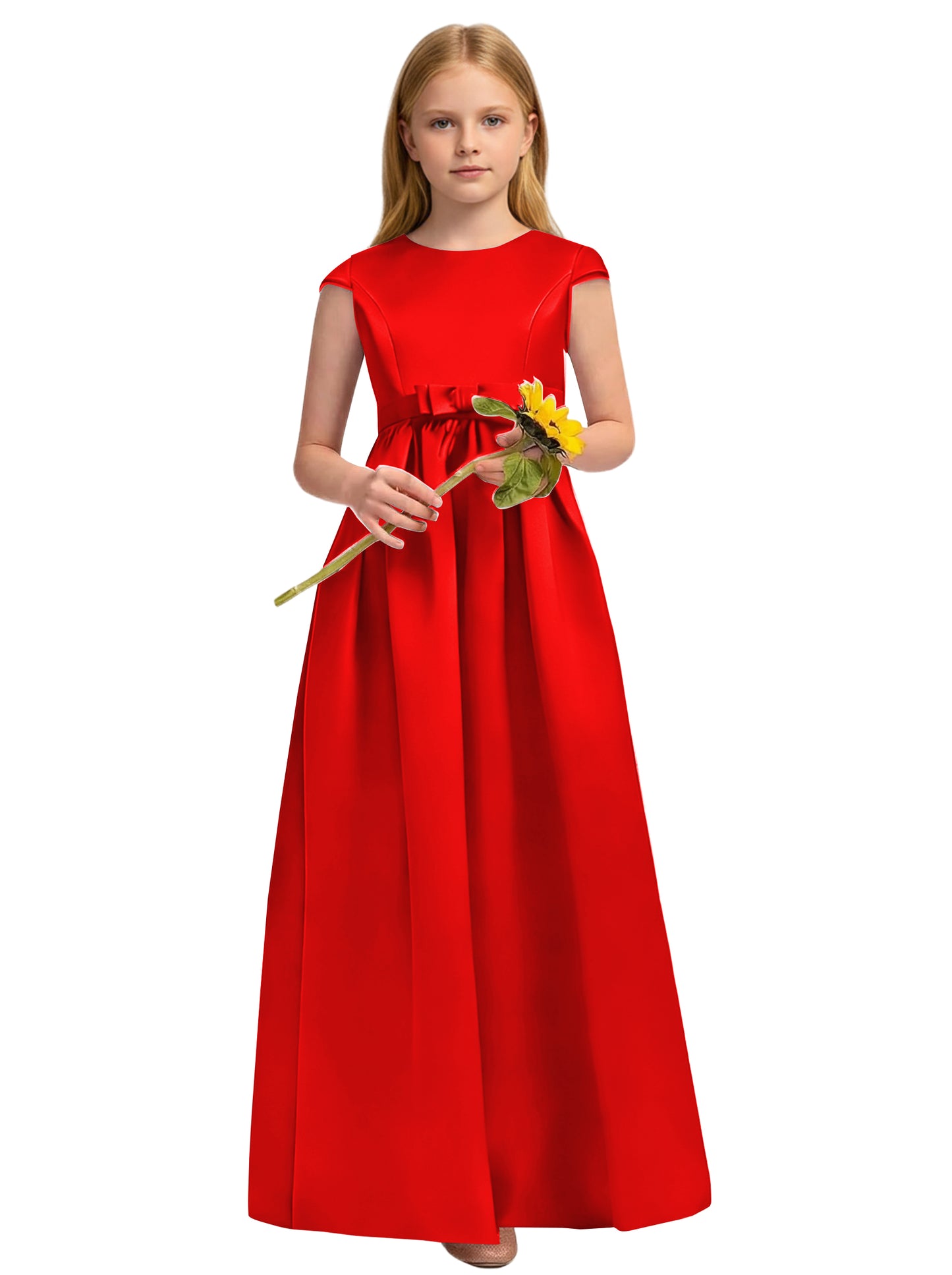 dideyttawl Satin Junior Bridesmaid Dresses Cap Sleeve Pageant Gown 2771
