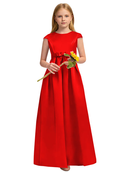 dideyttawl Satin Junior Bridesmaid Dresses Cap Sleeve Pageant Gown 2771