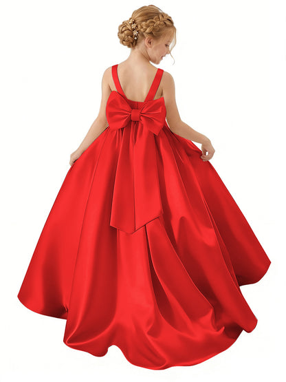 dideyttawl Big Bow Junior Bridesmaid Dresses for Wedding Satin Flower Girls Dress A-Line Princess Pageant Ball Gown Formal Party 2779