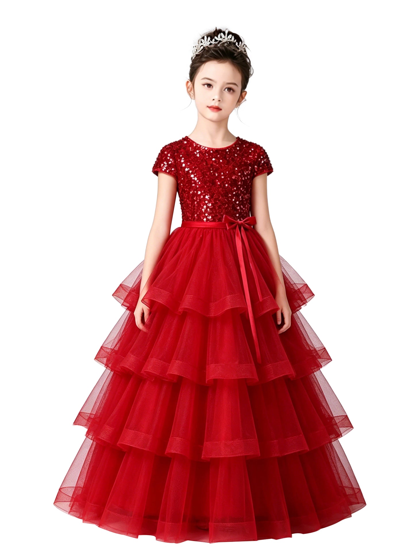 Dideyttawl Puffy Flower Girls Dress Sequins Flower Girl Dresses Sparkly Cap Sleeves Junior Bridesmaid Dress 648