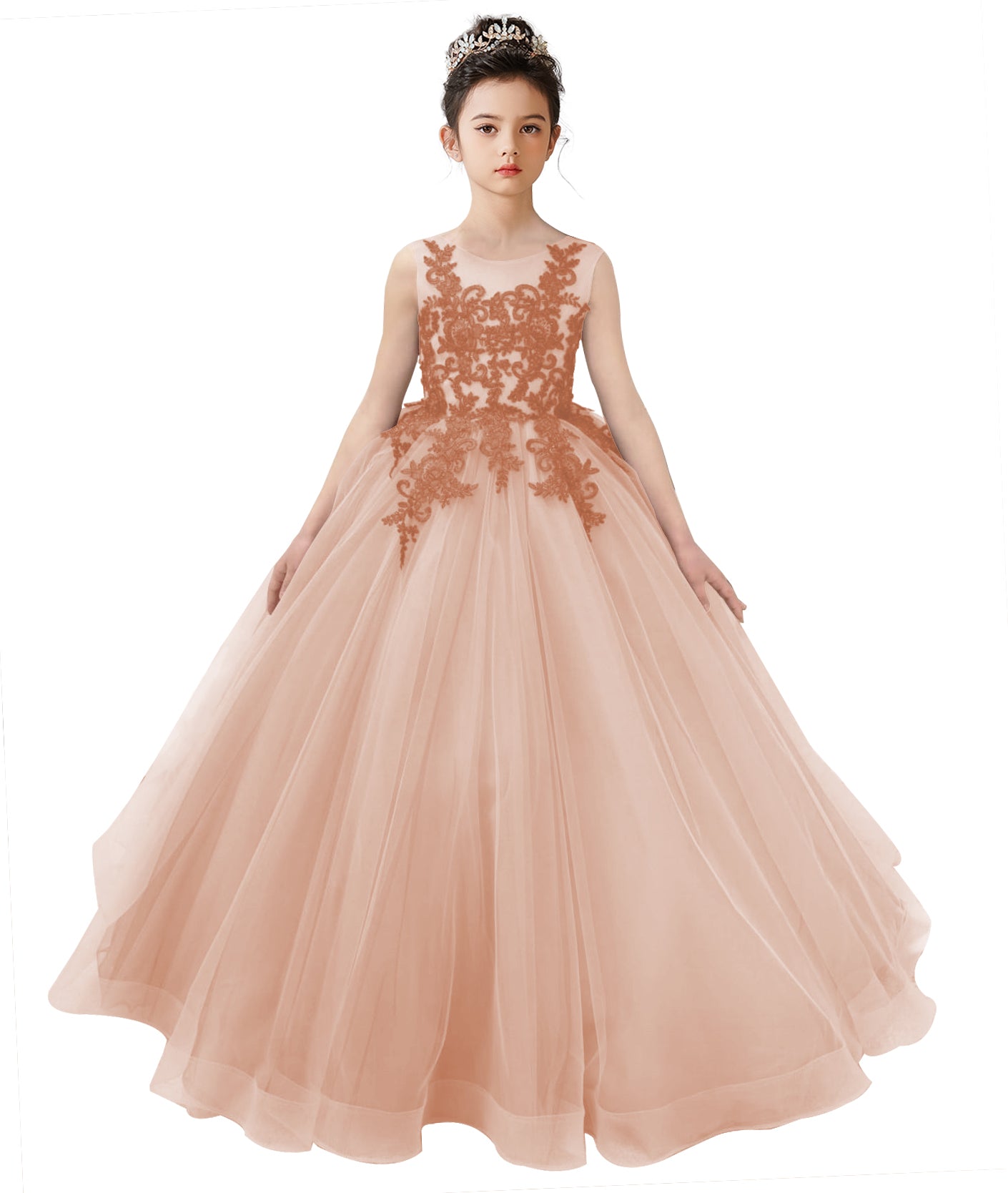 Dideyttawl 2026 Spring Lace Appliqué Ruffle Tulle Pageant Dress Ball Gown 1st Communion Formal Dress Pageant Birthday Party Dress