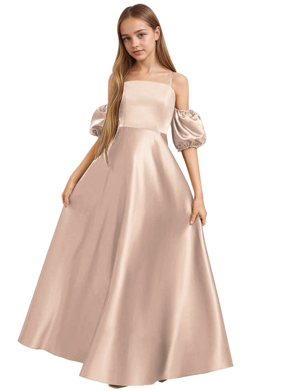 dideyttawl Girls A-Line Cold Shoulder Junior Bridesmaid Dress Silk Satin Flower Girl Dress 2525