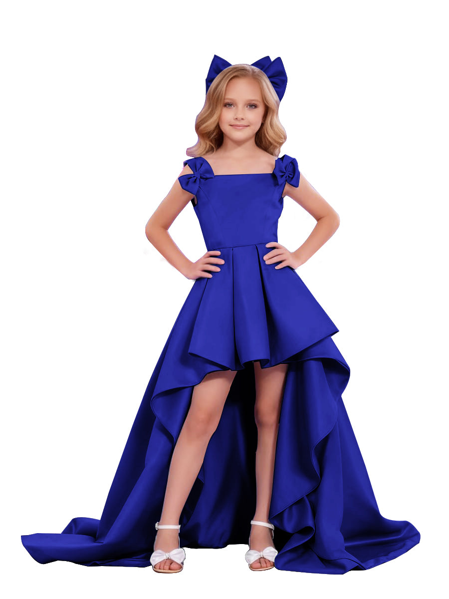dideyttawl High-Low Junior Bridesmaid Dresses for Girls Pleated Satin A-Line Bow Straps Pageant Formal Party Dress 2536