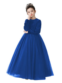Dideyttawl Velvet Elegant Girls Formal Dress Lantern Long Sleeves Girls Birthday Party Dress