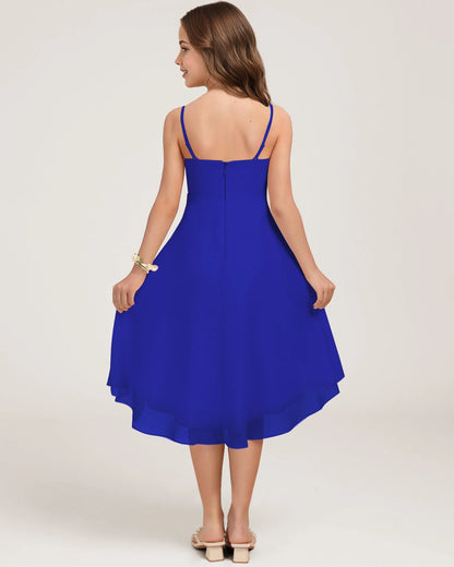 Back Royal Blue Chiffon Junior Bridesmaid Dress