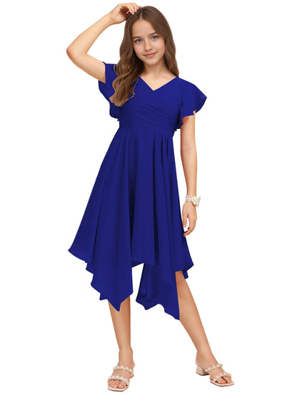 Dideyttawl Dusty Rose Junior Bridesmaid Chiffon Flutter Sleeve A-Line Dress