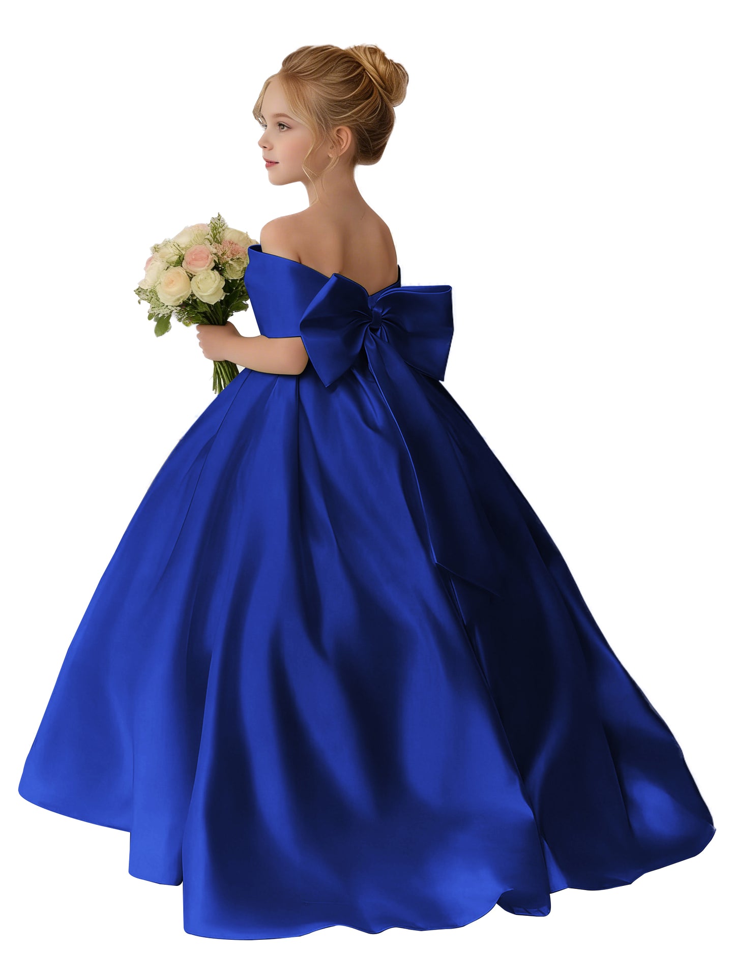 Dideyttawl Satin Flower Girl Dress A Line Off Shoulder Formal Ball Gown Bow Back