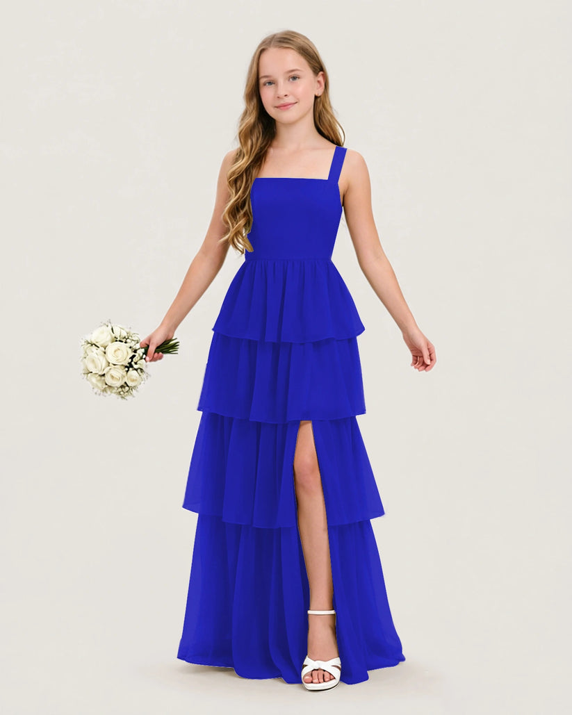 Royal Blue Chiffon A-line Junior Bridesmaid Dress Front View