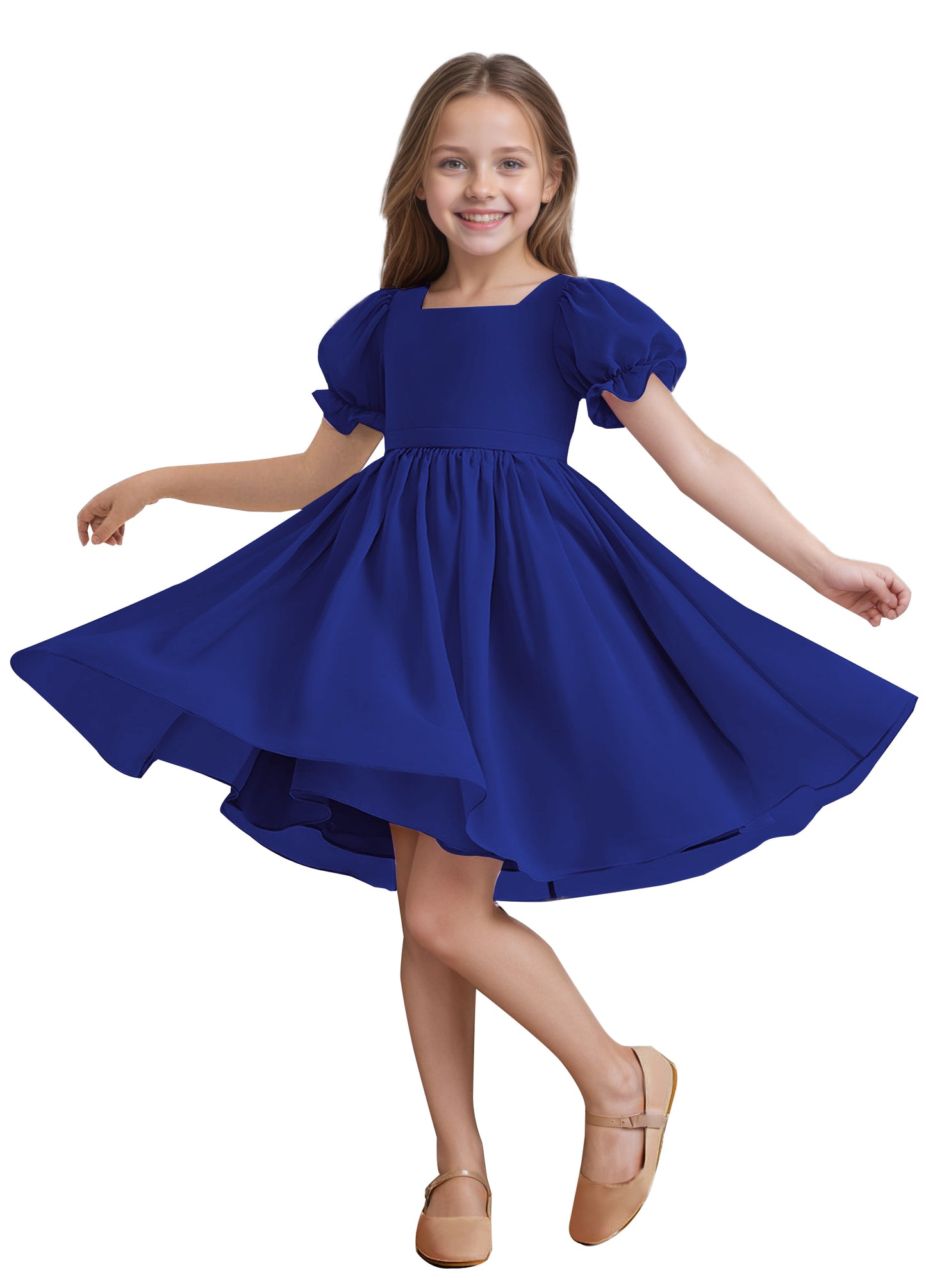 Chiffon Short Sleeves Flower Girl Dresses Knee Length Junior Bridesmaid Dresses for 4-16 650C