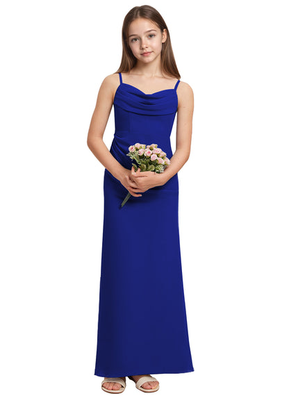 dideyttawl Long Sheathe Junior Bridesmaid Dresses for Girls Chiffon A-Line Ruched Cowl Neck Wedding Flower Girls Dress 2512