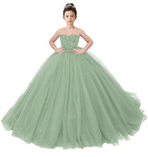 Dideyttawl 2026 Spring Embroidery Lace Appliqued Tulle Pageant Dress Puffy Princess Dress Strapless Full Length Pageant Dress