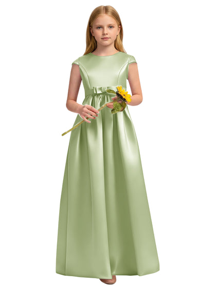 dideyttawl Satin Junior Bridesmaid Dresses Cap Sleeve Pageant Gown 2771