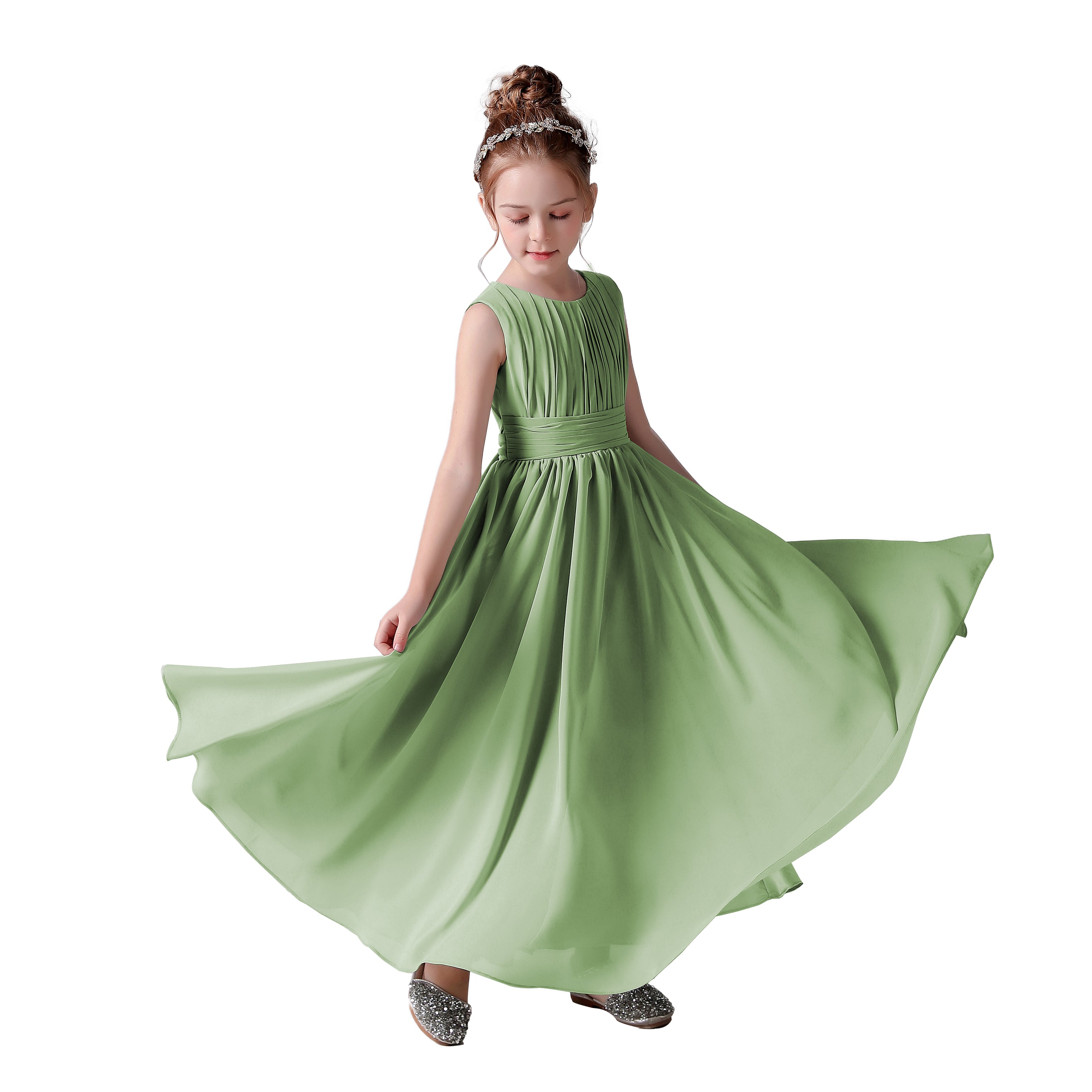 Dideyttawl Pleated Chiffon Flower Girl Dresses Sleeveless Wedding Guest Dress Simple Athenian Style A-Line Dresses for Special Occasion