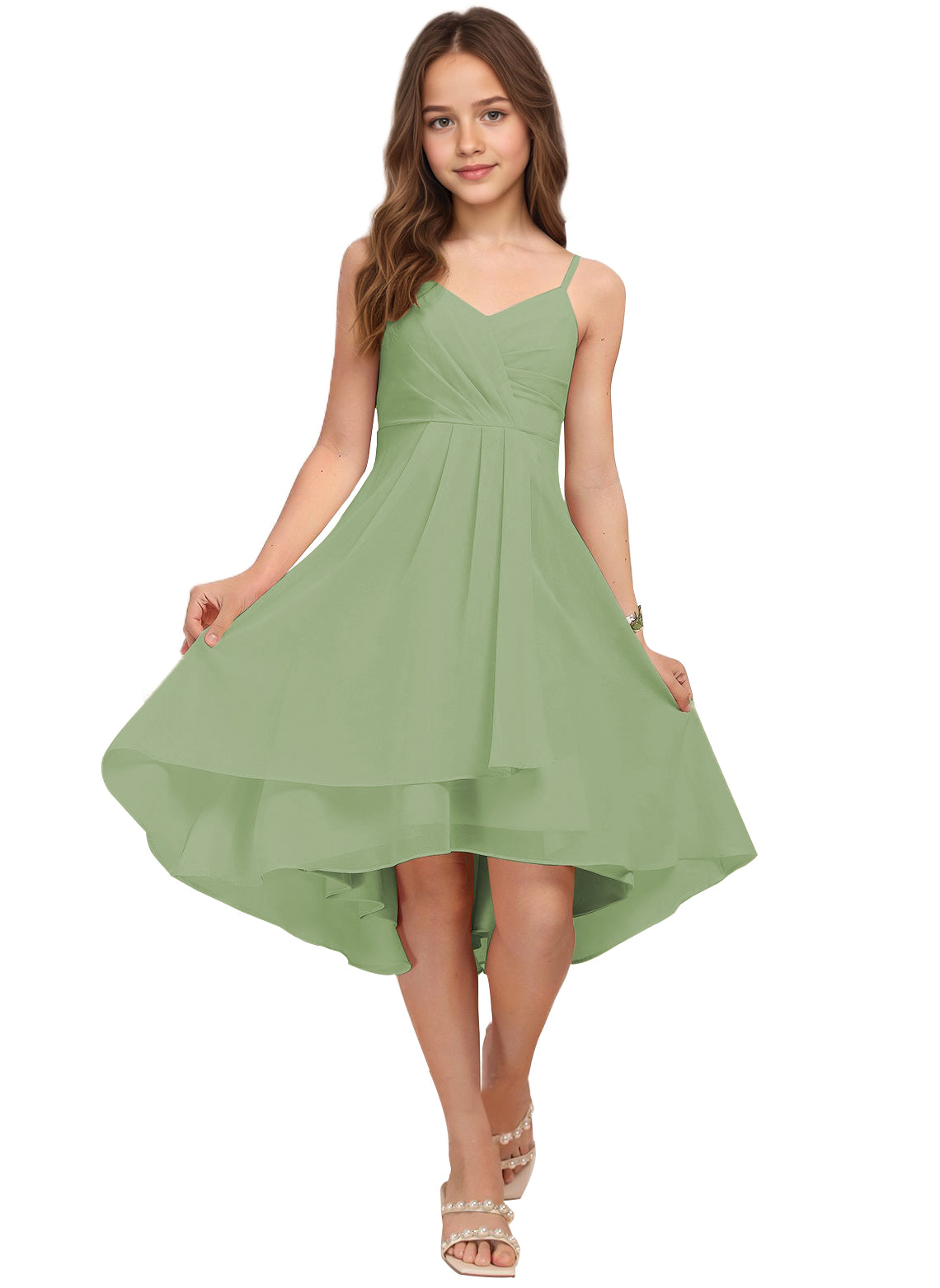 Chiffon Short Junior Bridesmaid Dresses Knee Length Sleeveless Flower Girl Dresses for 4-16 2504