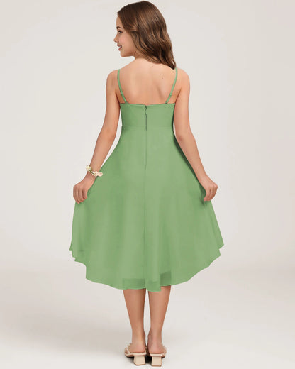 Back Sage Green Chiffon Junior Bridesmaid Dress
