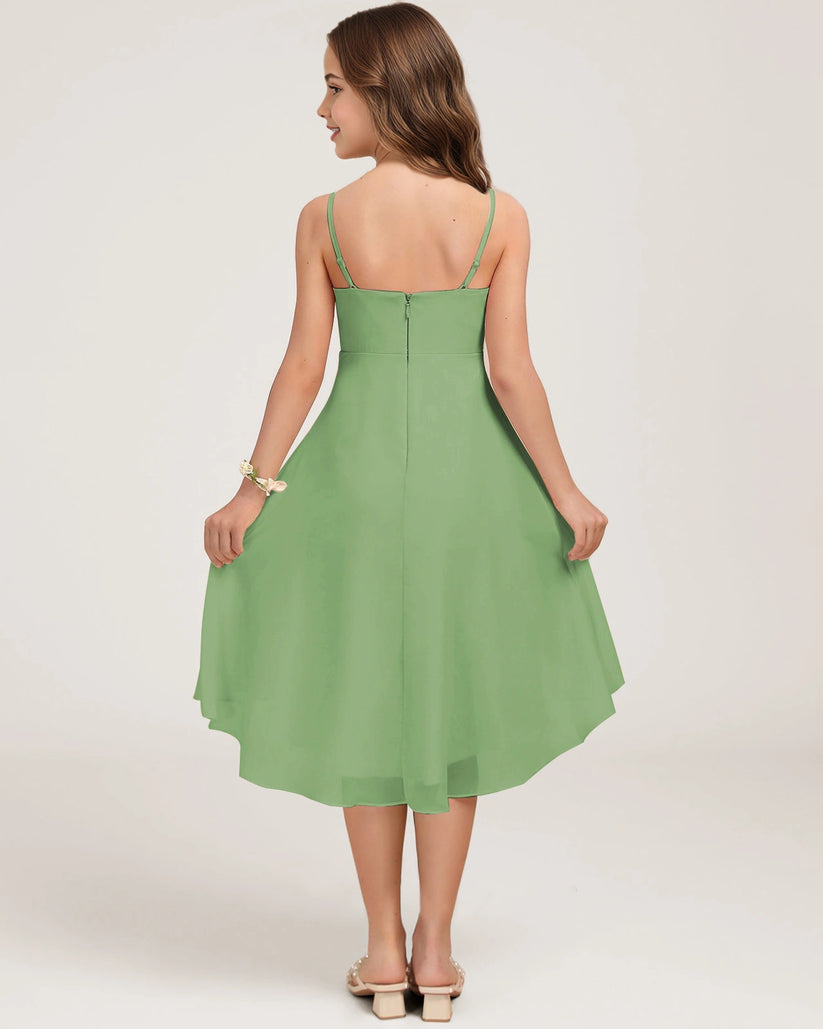 Sage Green Chiffon A-line Junior Bridesmaid Dress Back View