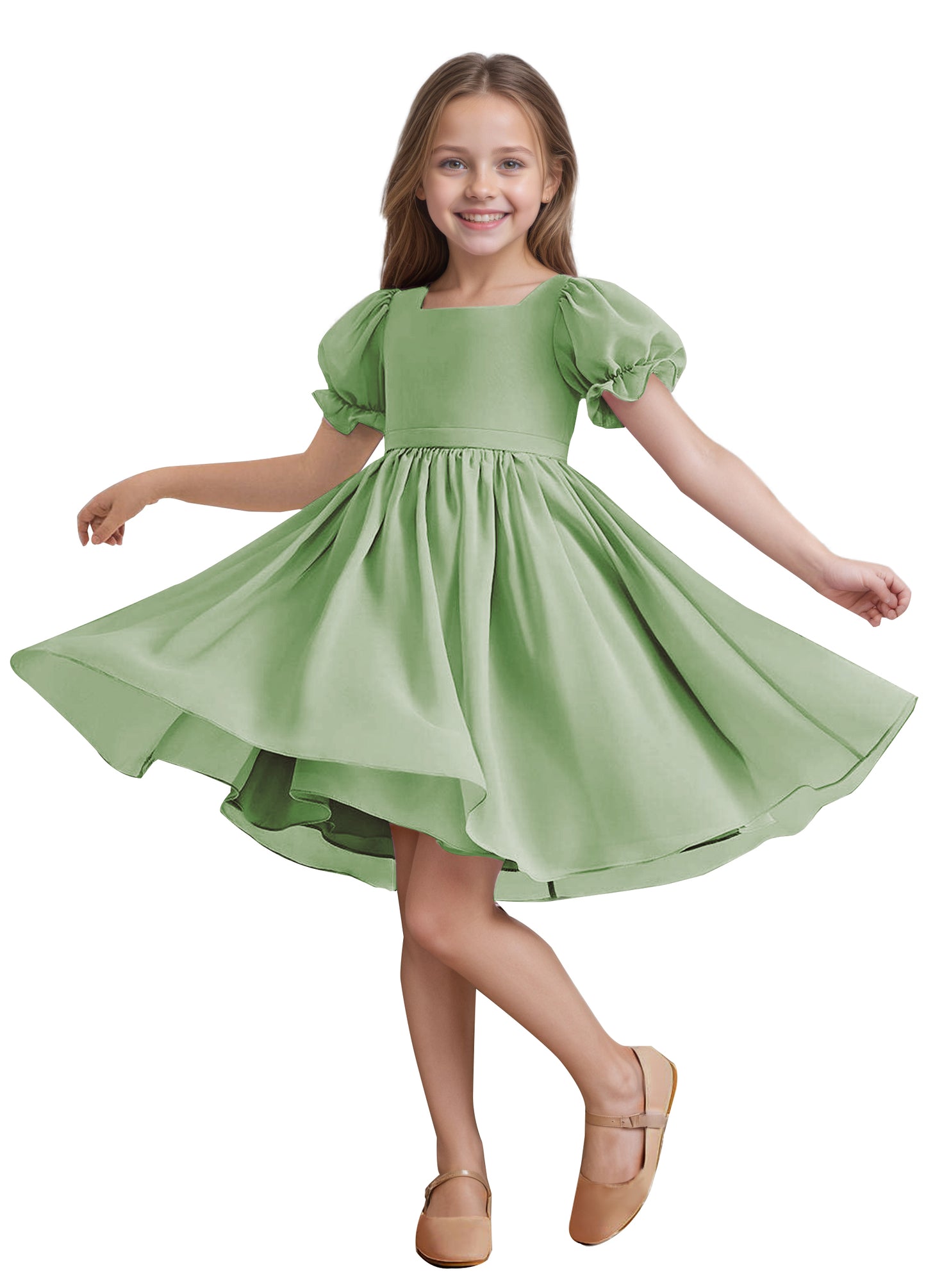 Chiffon Short Sleeves Flower Girl Dresses Knee Length Junior Bridesmaid Dresses for 4-16 650C