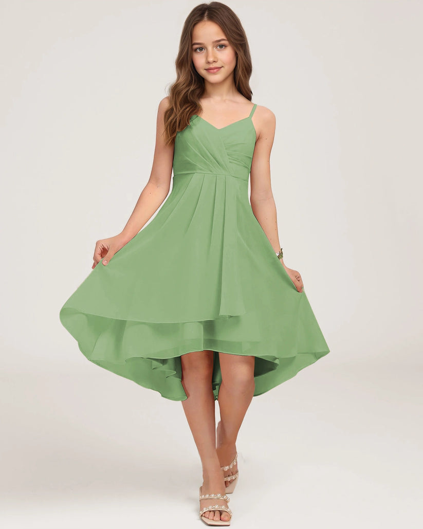 Sage Green Chiffon A-line Junior Bridesmaid Dress Front View