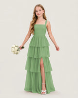 Sage Green Chiffon A-line Junior Bridesmaid Dress Front View