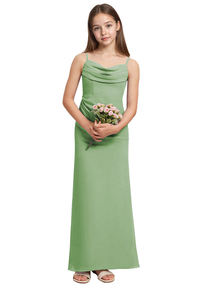 dideyttawl Long Sheathe Junior Bridesmaid Dresses for Girls Chiffon A-Line Ruched Cowl Neck Wedding Flower Girls Dress 2512