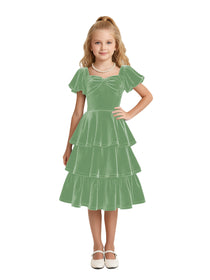 Dideyttawl Pleated Velvet Girls Formal Dress with Short Formal Party Gown 2543