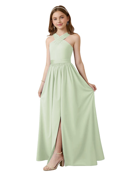 dideyttawl Junior Bridesmaid Dresses for Teen Girls Satin Halter A-Line Flower Girl Dress for Wedding 2531