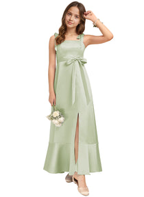 Dideyttawl Junior Bridesmaid Dresses with Slit  Satin Formal Gown for Girls 2529