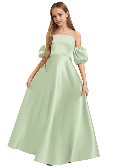 dideyttawl Girls A-Line Cold Shoulder Junior Bridesmaid Dress Silk Satin Flower Girl Dress 2525