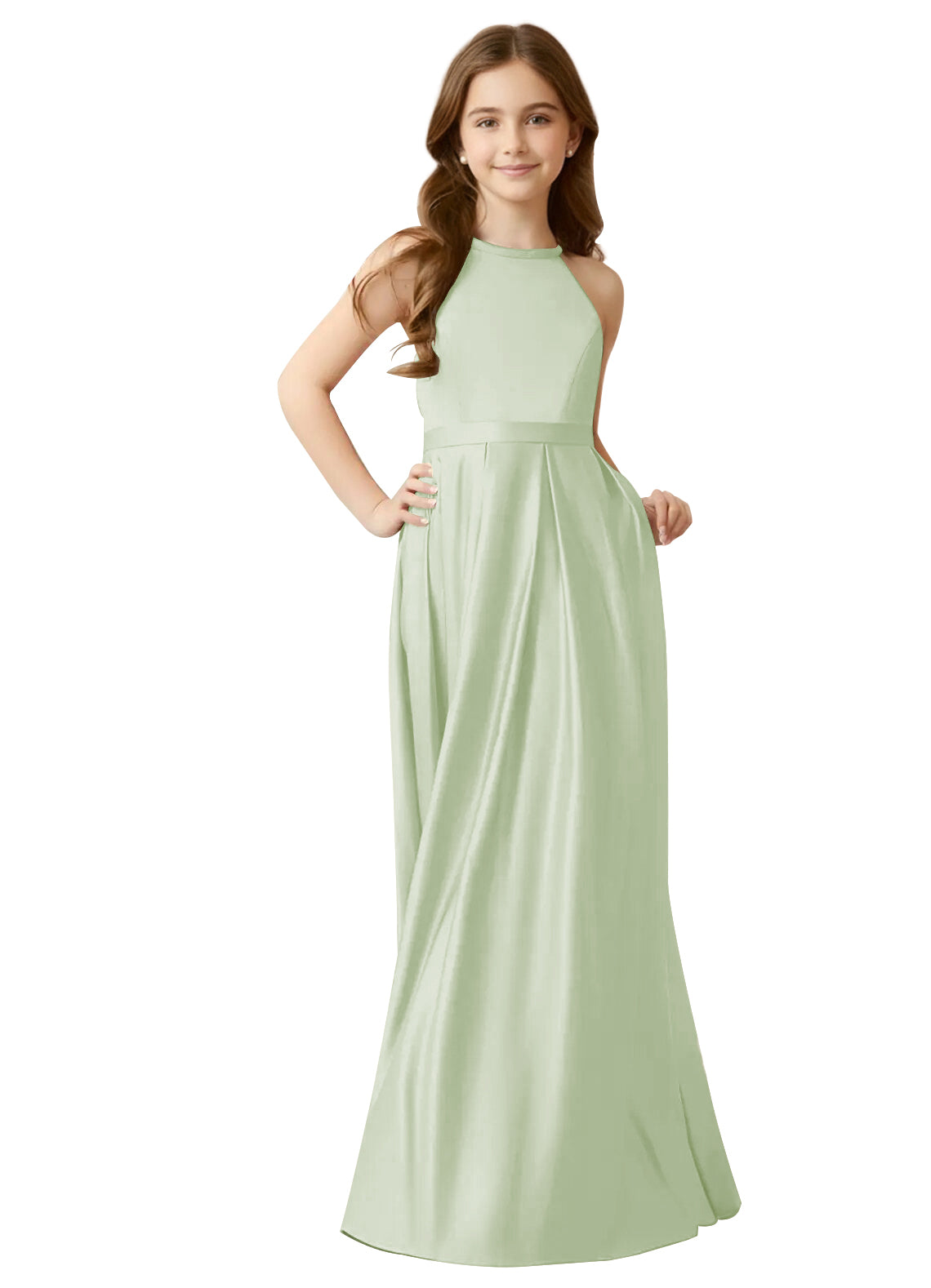 dideyttawl A-Line Junior Bridesmaid Dresses Halter Flower Girls Dress Satin Adjustable Straps Formal Gown 2532