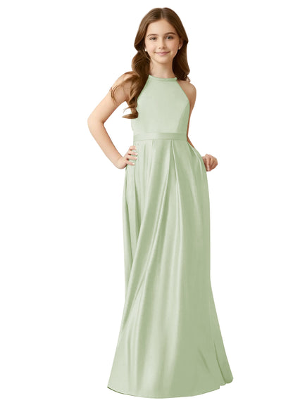 dideyttawl A-Line Junior Bridesmaid Dresses Halter Flower Girls Dress Satin Adjustable Straps Formal Gown 2532