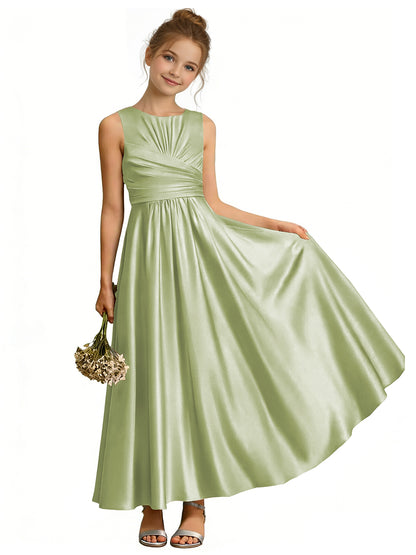 dideyttawl Satin A-Line Junior Bridesmaid Dresses Pleated Girls Special Occasion Gown