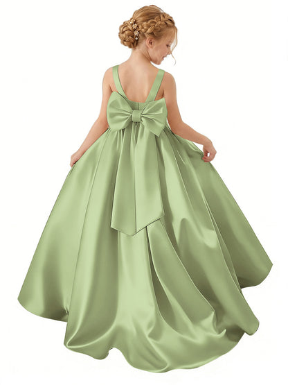 dideyttawl Big Bow Junior Bridesmaid Dresses for Wedding Satin Flower Girls Dress A-Line Princess Pageant Ball Gown Formal Party 2779