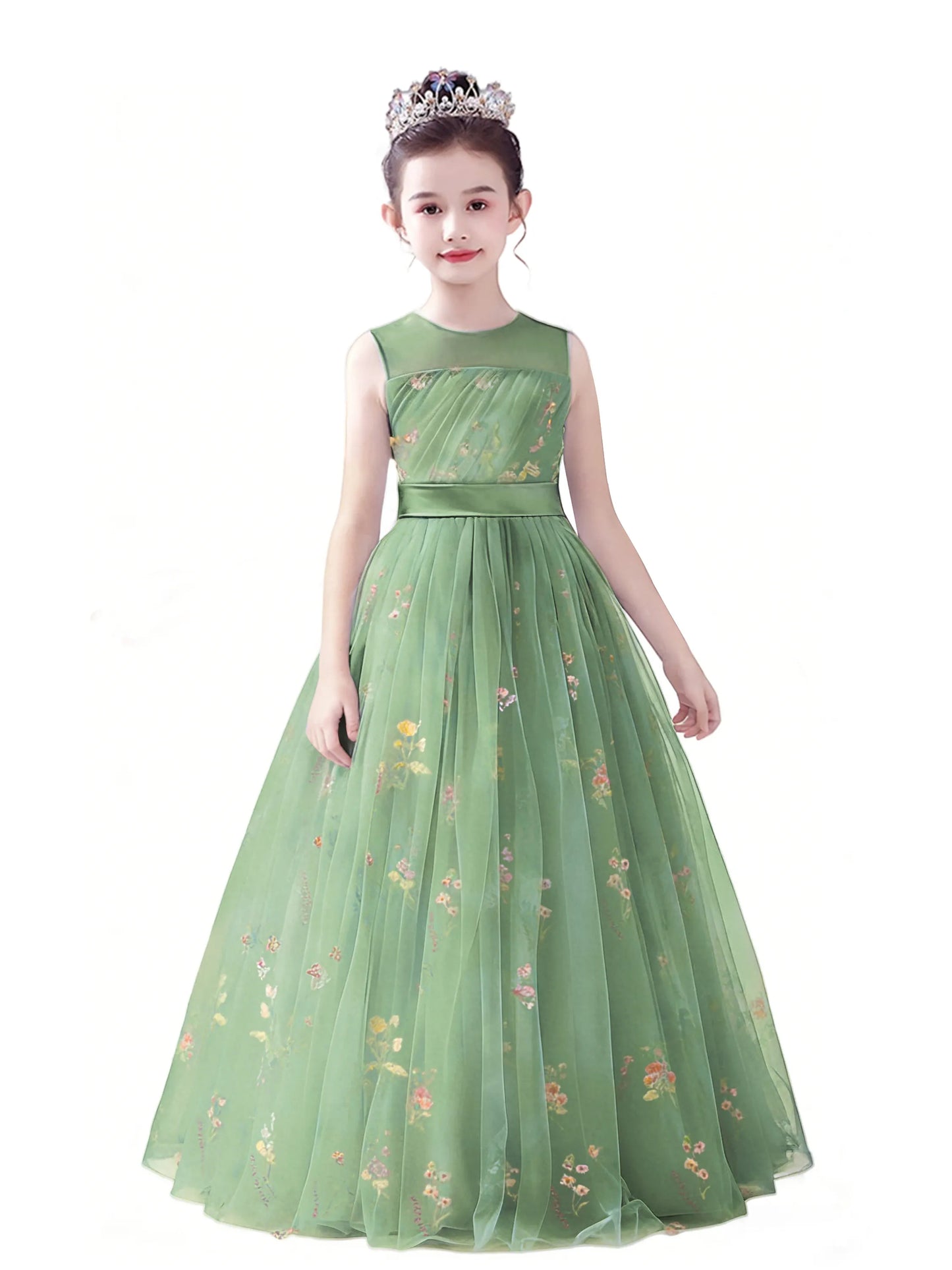 dideyttawl 2026 Fairy Dress for Girls Floral Tulle Flower Girl Dresses Long Sleeveless Jr Bridesmaid Prom Gown 2554