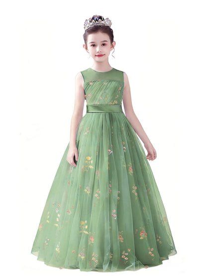 dideyttawl 2026 Fairy Dress for Girls Floral Tulle Flower Girl Dresses Long Sleeveless Jr Bridesmaid Prom Gown 2554