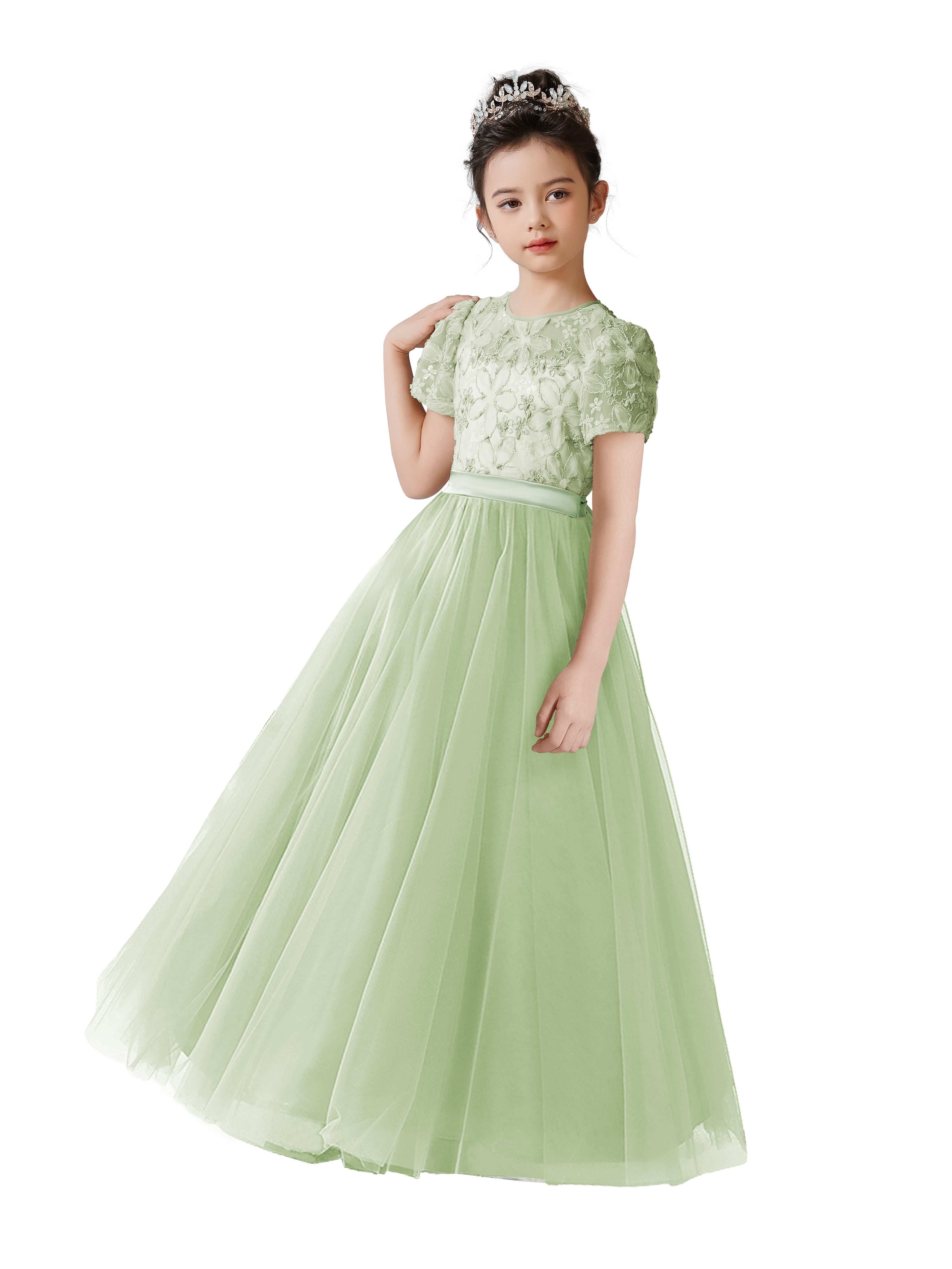 Dideyttawl Puffy Sleeves Girls Formal Dress Birthday Party Dress for Girls