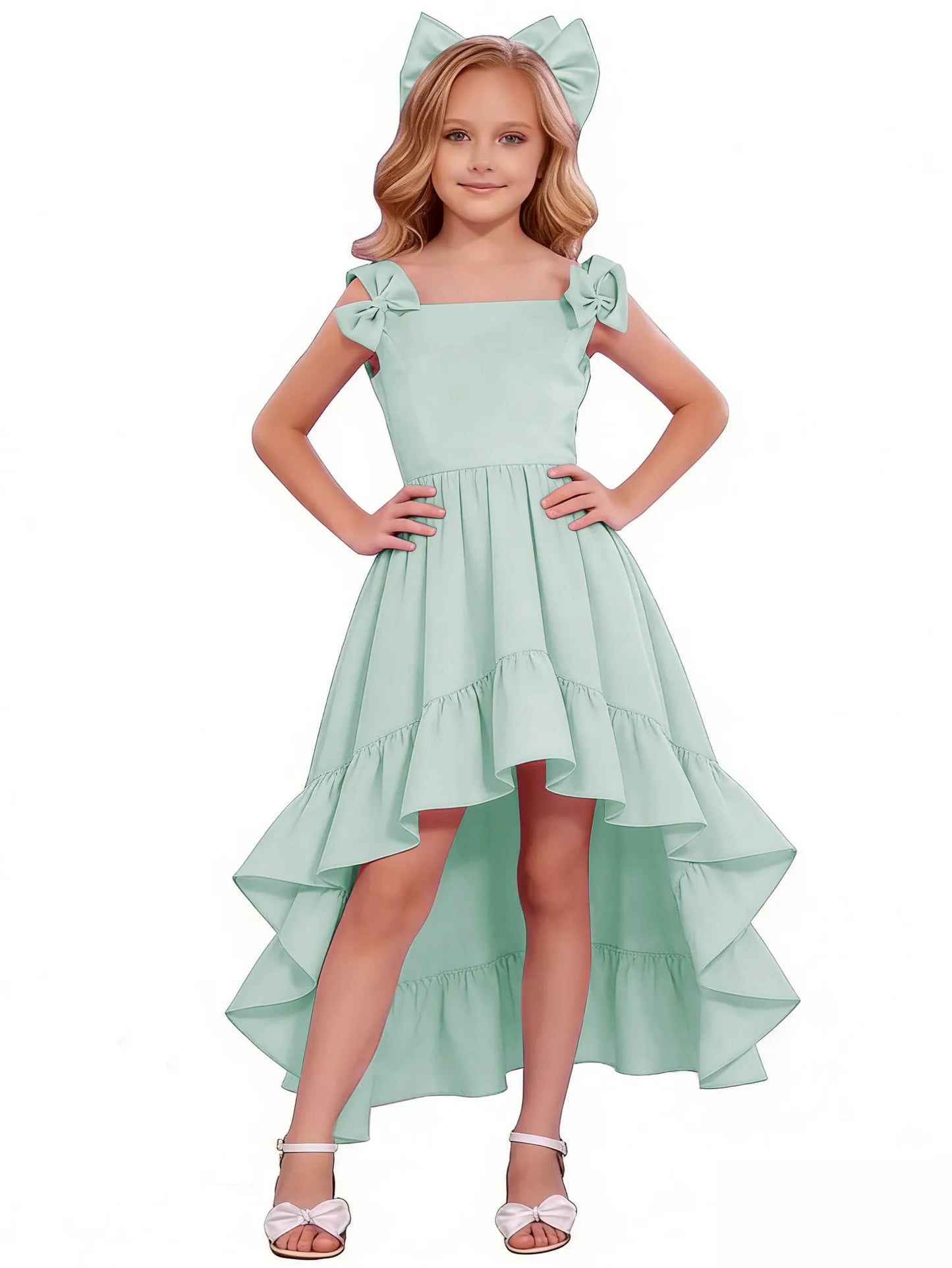 dideyttawl High-Low Junior Bridesmaid Dresses for Girls Chiffon  A-Line Pageant Ball Dress 2636