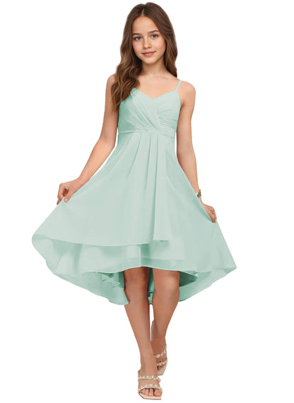 Chiffon Short Junior Bridesmaid Dresses Knee Length Sleeveless Flower Girl Dresses for 4-16 2504