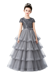 Dideyttawl Champagne Pageant Dress Sequin Tiered Tulle Ball Gown