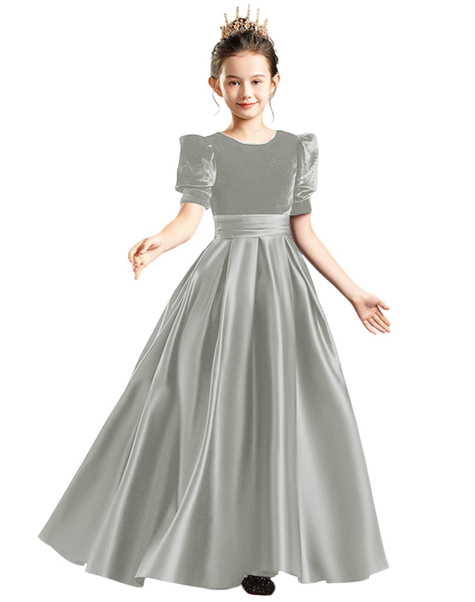 dideyttawl Velvet Junior Bridesmaid Dresses A-Line Satin Flower Girl Dress 2540, Silver / 14 dideyttawl Velvet Junior Bridesmaid Dresses A-Line Satin Flower Girl Dress 2540, Silver / 14
