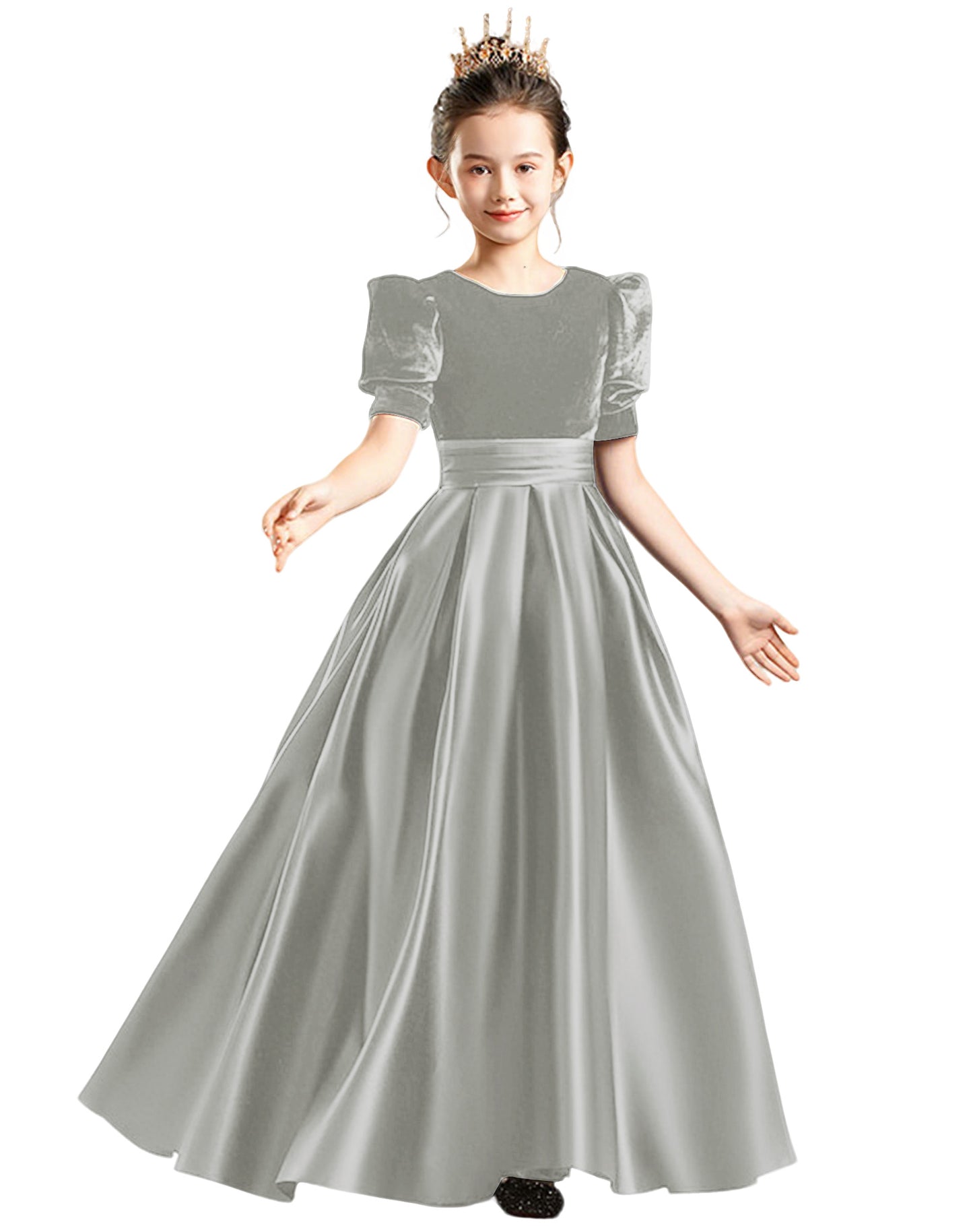 dideyttawl Velvet Junior Bridesmaid Dresses A-Line Satin Flower Girl Dress 2540