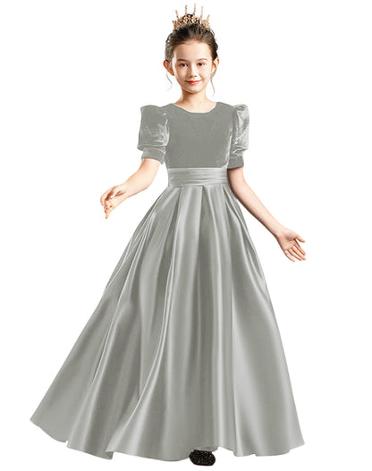 dideyttawl Velvet Junior Bridesmaid Dresses A-Line Satin Flower Girl Dress 2540