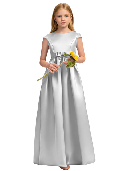 dideyttawl Satin Junior Bridesmaid Dresses Cap Sleeve Pageant Gown 2771